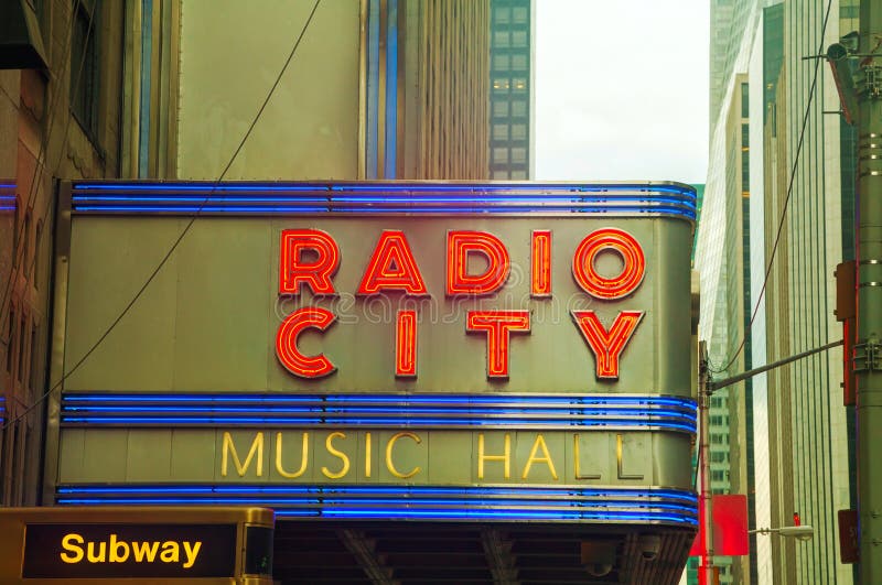 Radio City Music Hall Neon Sign Editorial Image - Image of hall, city ...