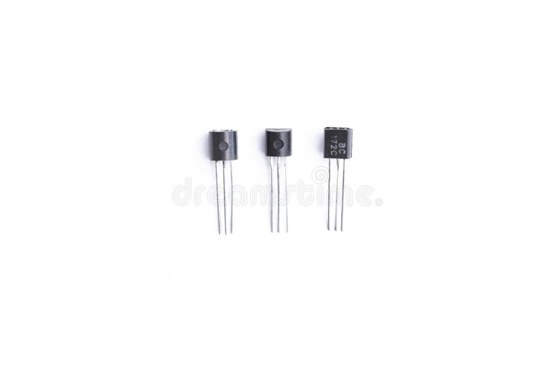 Radio components, old transistors isolated on white background