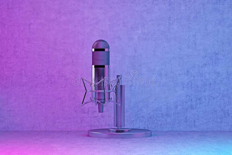 Radio Station Microphone in Pinkblue Lighting Stock Illustration