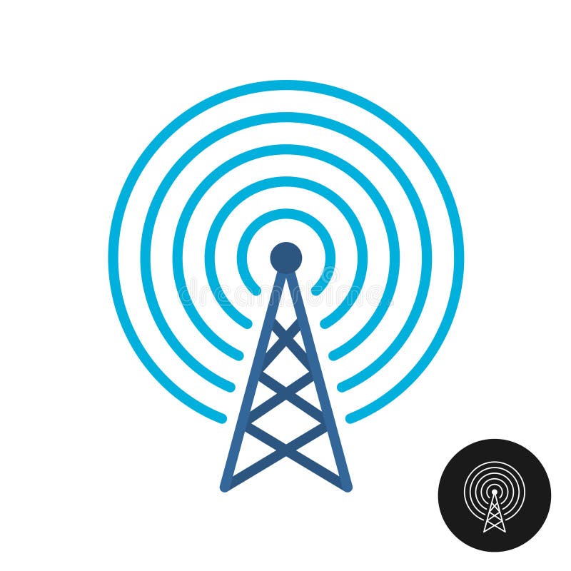 Radio or television tower color icon. Thin line style antenna signal broadcast symbol. GSM transmitter sign.