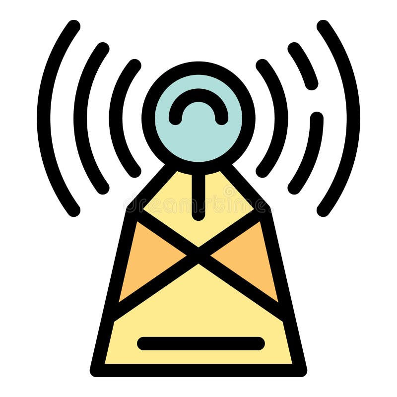 Radio tower emitting signals for communication and connectivity. Stylized radio tower sending out radio waves, representing communication, broadcasting, and network coverage