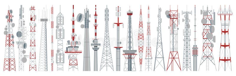 Radio tower isolated cartoon set icon. Vector cartoon set icon broadcast antenna. Vector illustration radio tower on