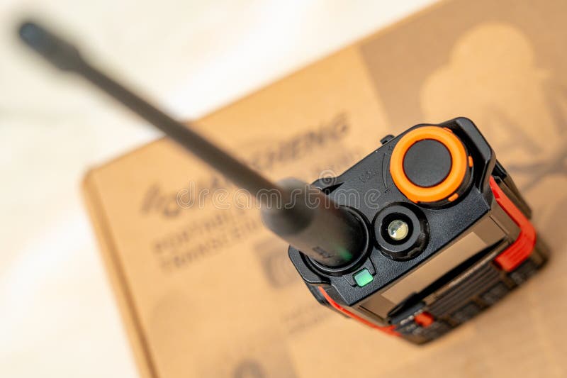 Radio walkie-talkie seen from above with selective focus royalty free stock images