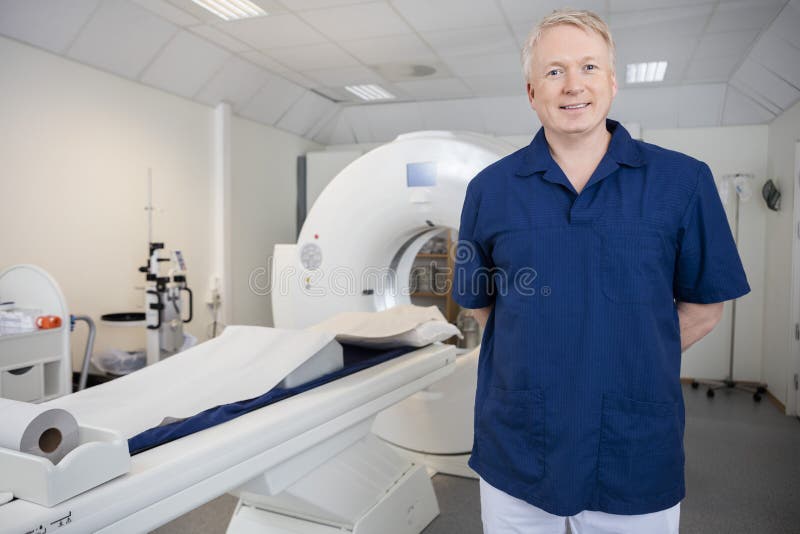 Radiologist in Uniform Standing by MRI Machine Stock Image Image of