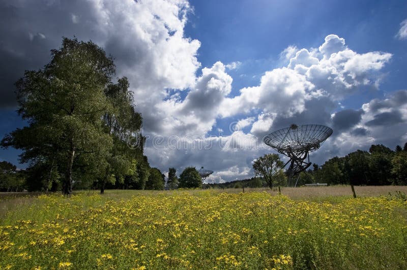 Radiotelescope in a meadow of