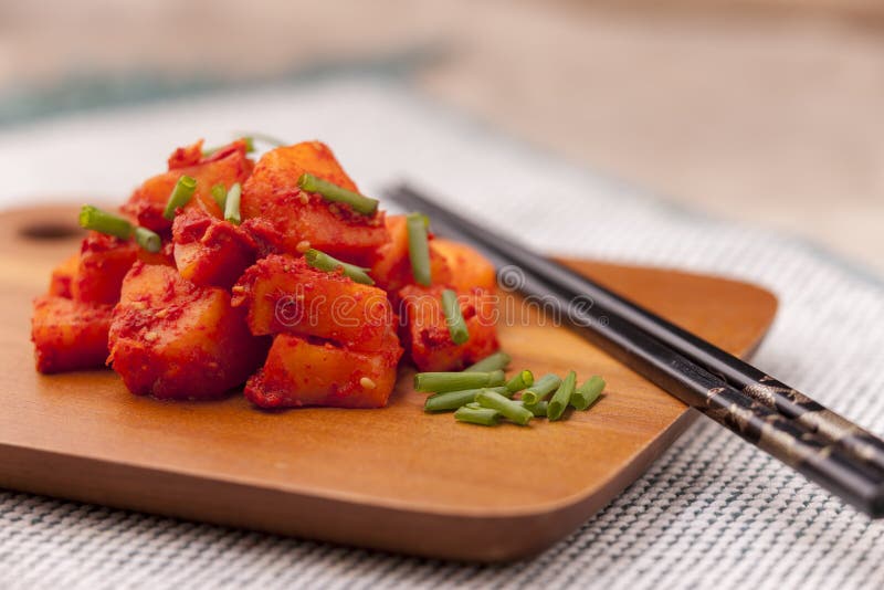 Radish Kimchi Topped with Green Onions. Stock Image Image of cuisine, radish 62825697