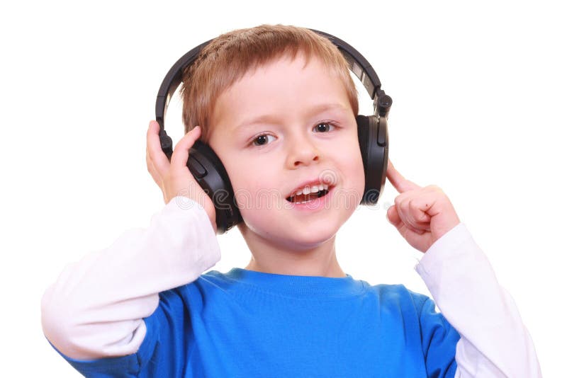 Five years old boy with headphone isolated on white. Five years old boy with headphone isolated on white