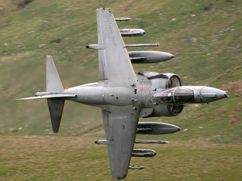 An RAF Harrier on a training mission in North Wales