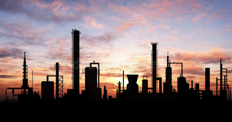 Oil refinery factory over sunrise. Oil refinery factory over sunrise