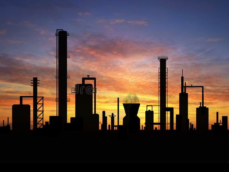 Oil refinery factory over sunrise. Oil refinery factory over sunrise