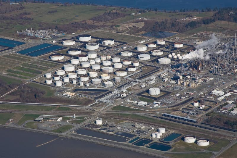 Aerial view of an oil refinery in Puget Sound Washington State. Aerial view of an oil refinery in Puget Sound Washington State