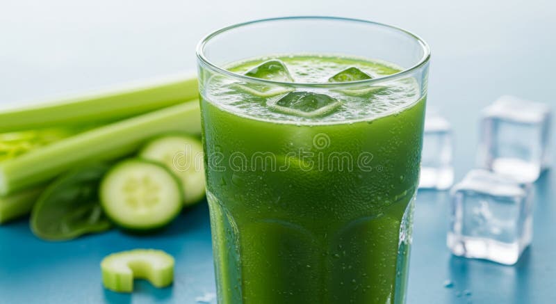 Rafraîchir Jus de légumes verts avec glace illustration stock