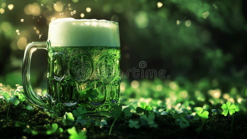 Rafraîchir la bière verte dans un cadre festif illustration de vecteur