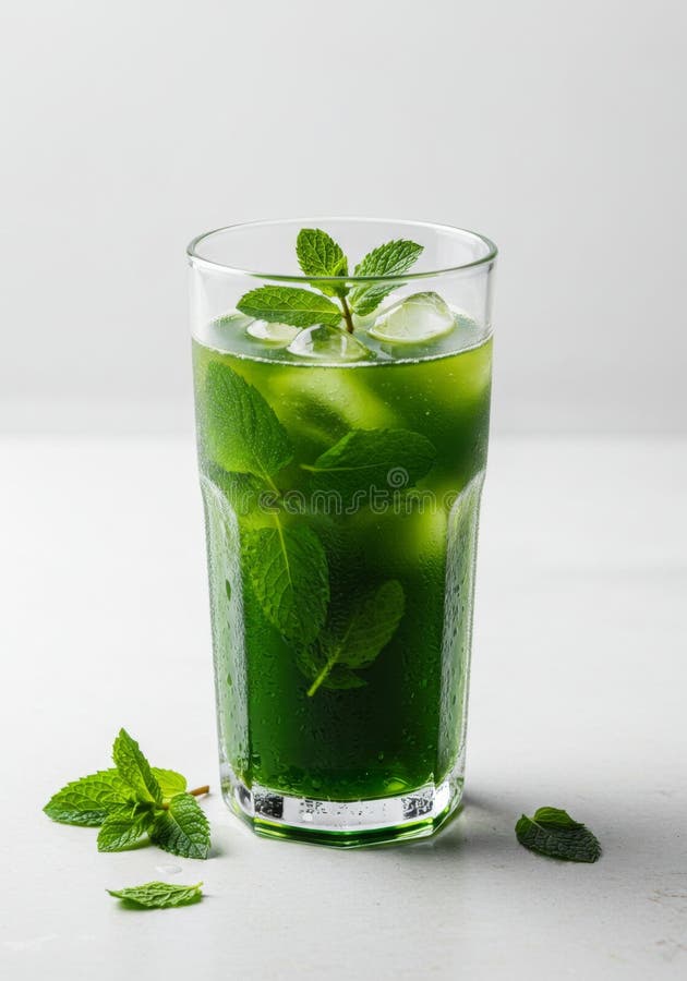 Rafraîchir la pinte verte boisson glacée en verre illustration stock