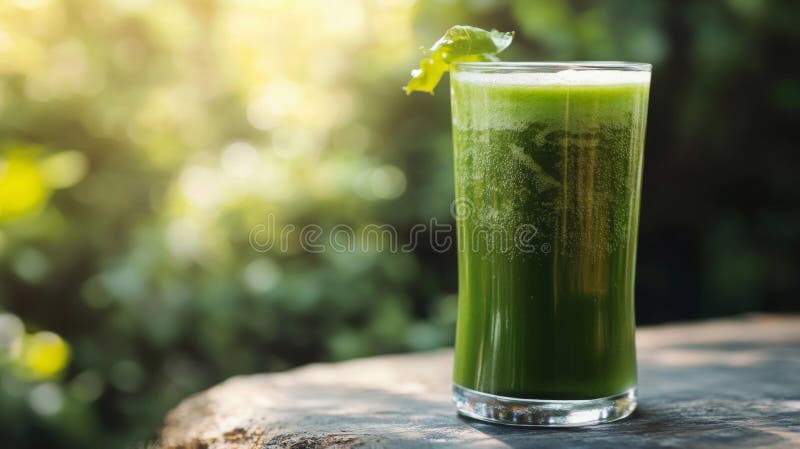 Rafraîchir la smoothie verte dans la lumière du soleil illustration libre de droits