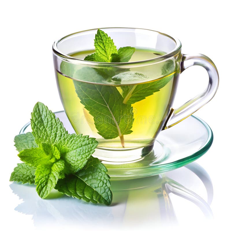 Rafraîchir le thé à la menthe verte dans la boue de verre isolée sur le blanc illustration stock