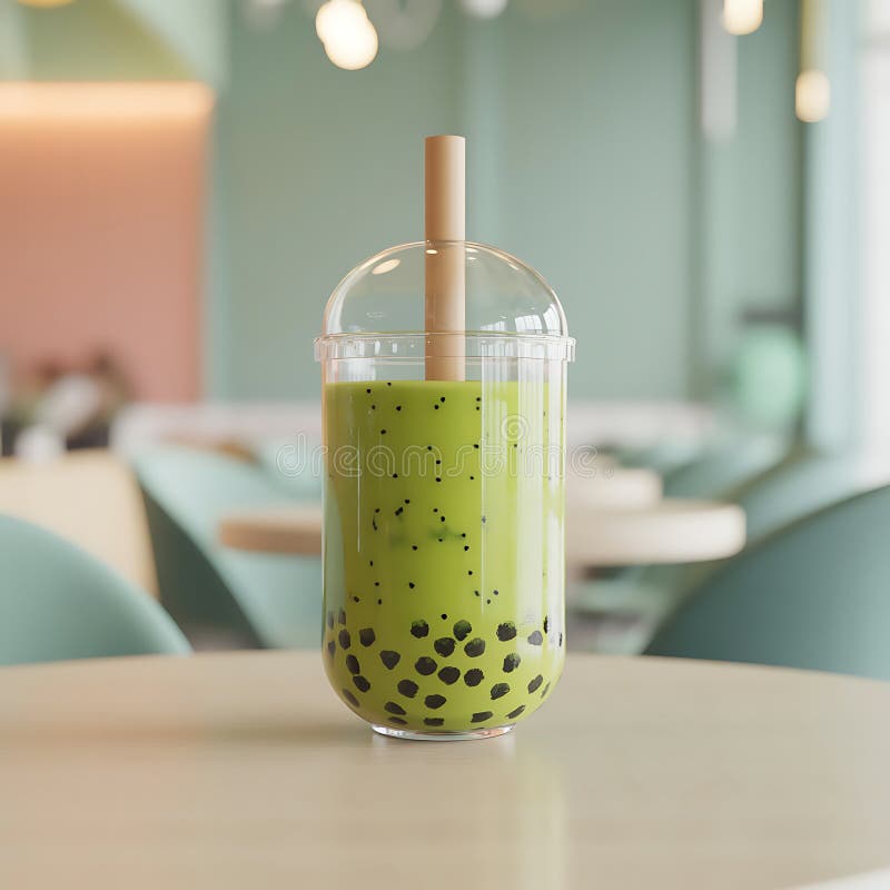 Rafraîchir thé à bulle verte avec perles de Tapioca en Coupe transparente pour des boissons branchées illustration stock