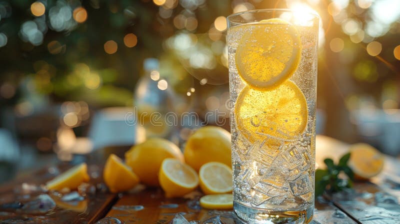 refreshing sparkling lemonade on a sunny picnic table, perfect for a summer get-together in the great outdoors AI generated. refreshing sparkling lemonade on a sunny picnic table, perfect for a summer get-together in the great outdoors AI generated