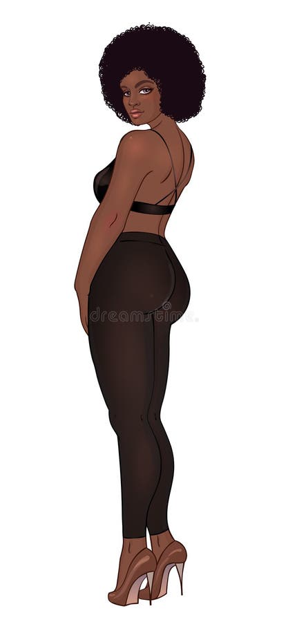 Ragazza afroamericana Curvy nell'abbigliamento casual e nel isolat dei tacchi alti illustrazione vettoriale