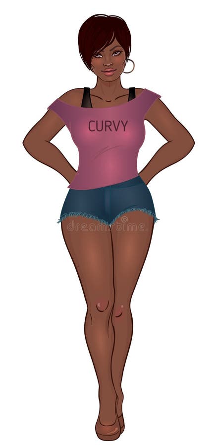 Ragazza afroamericana Curvy nell'abbigliamento casual e nel isolat dei tacchi alti royalty illustrazione gratis