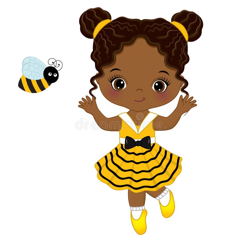 Ragazza afroamericana sveglia di vettore piccola con l'ape