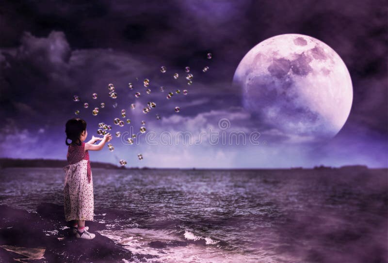 Ragazza asiatica che gioca con le bolle di sapone Luna eccellente dietro parziale illustrazione vettoriale Ragazza asiatica che gioca con le bolle di sapone Luna eccellente dietro parziale illustrazione vettoriale