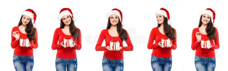 Ragazza attraente dell'adolescente con un regalo di Natale immagini stock libere da diritti Ragazza attraente dell'adolescente con un regalo di Natale immagini stock libere da diritti