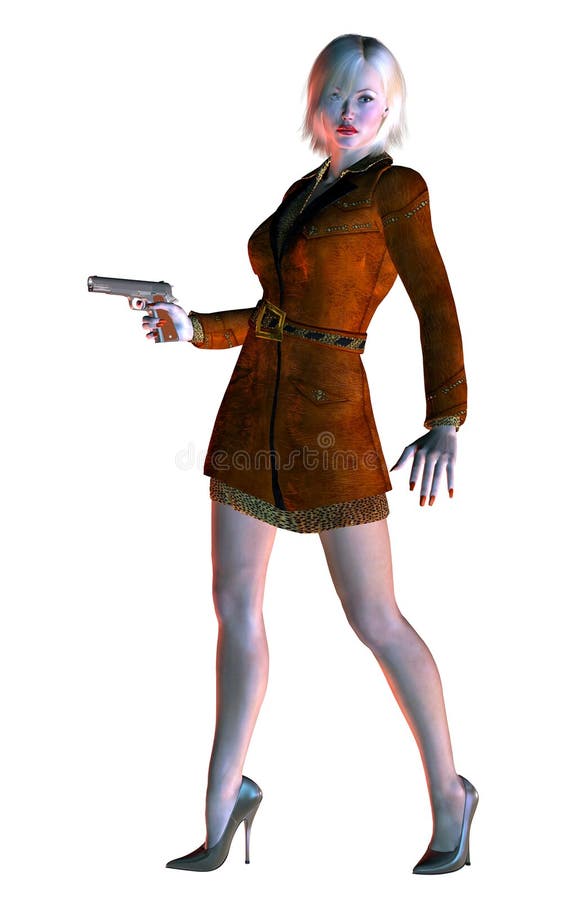 Ragazza bionda piacevole, signora elegante, armata con la pistola, illustrazione 3d illustrazione di stock Ragazza bionda piacevole, signora elegante, armata con la pistola, illustrazione 3d illustrazione di stock