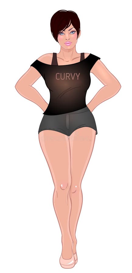 Ragazza caucasica Curvy in abbigliamento casual e tacchi alti isolati su w royalty illustrazione gratis