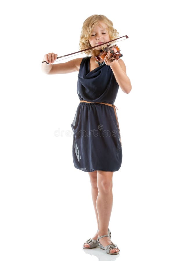 Ragazza che gioca un violino su fondo bianco fotografia stock Ragazza che gioca un violino su fondo bianco fotografia stock