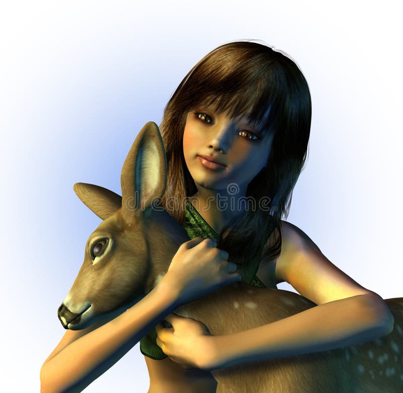 Download Ragazza Che Tiene Un Fawn - Include Il Percorso Di Residuo Della Potatura Meccanica Illustrazione di Stock - Illustrazione di santuario, animale: 200101