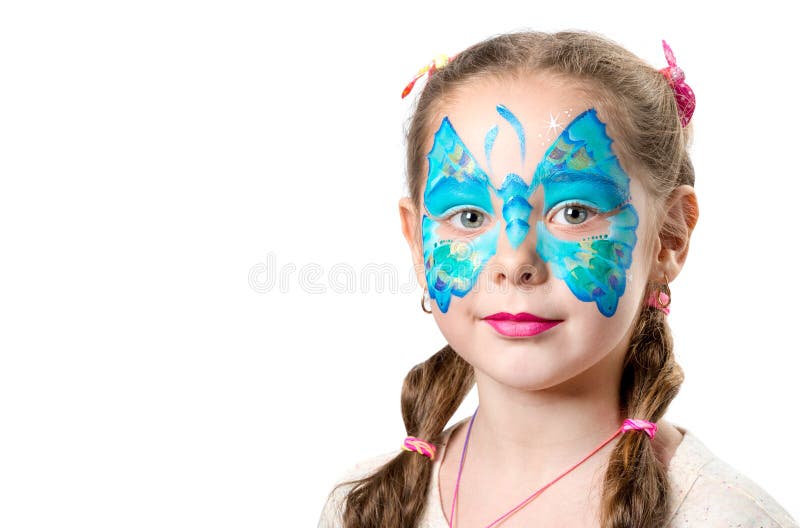 Ragazza con arte alla moda del fronte della farfalla fotografia stock libera da diritti Ragazza con arte alla moda del fronte della farfalla fotografia stock libera da diritti