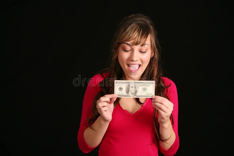 Ragazza con cento fatture del dollaro fotografia stock libera da diritti Ragazza con cento fatture del dollaro fotografia stock libera da diritti