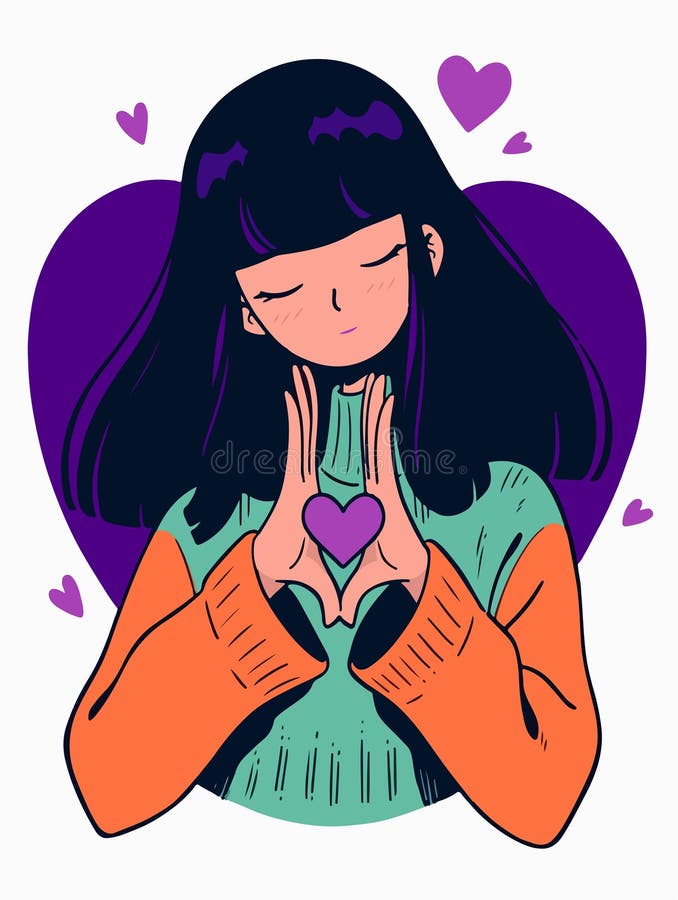 Ragazza con gesto cardiaco. giornata internazionale della donna tema viola. amore e pace. giornata internazionale della donna. tema inclusione e diversità.