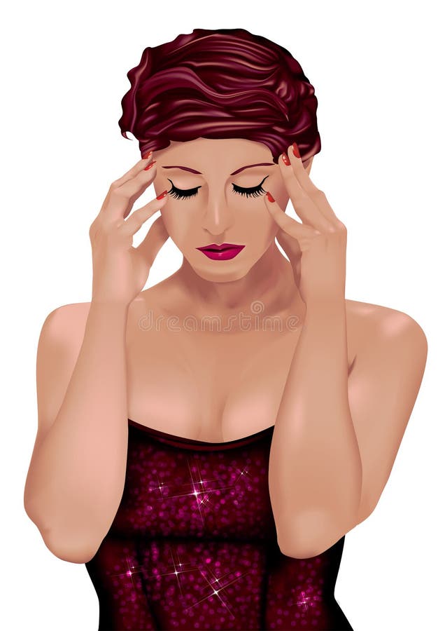 Ragazza con le mani sulle sue tempie illustrazione vettoriale Ragazza con le mani sulle sue tempie illustrazione vettoriale