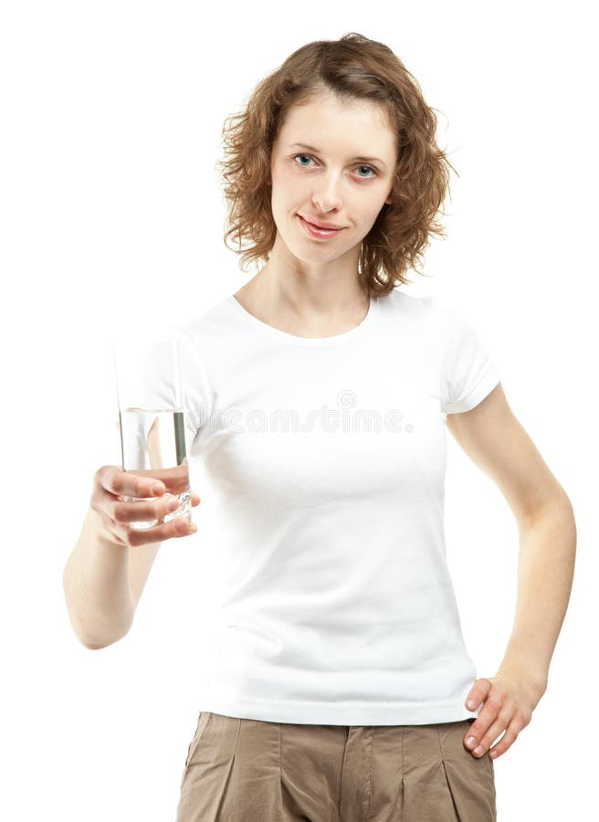Ragazza con un vetro di acqua potabile immagine stock libera da diritti Ragazza con un vetro di acqua potabile immagine stock libera da diritti