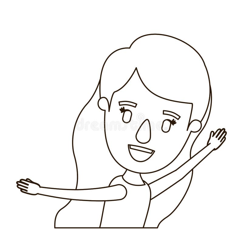 Ragazza del corpo di vista laterale di caricatura di contorno di schizzo mezza con capelli ondulati e le mani lunghi su royalty illustrazione gratis Ragazza del corpo di vista laterale di caricatura di contorno di schizzo mezza con capelli ondulati e le mani lunghi su royalty illustrazione gratis