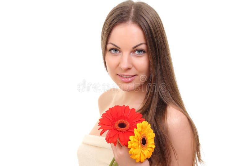 Ragazza della stazione termale con i fiori immagini stock libere da diritti Ragazza della stazione termale con i fiori immagini stock libere da diritti