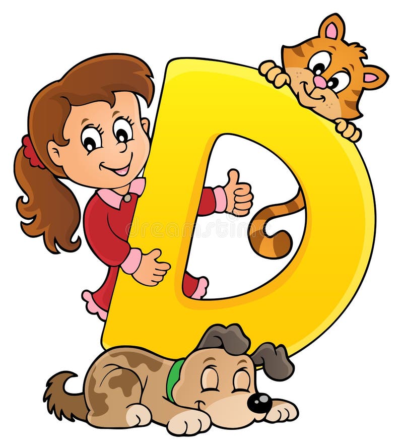 Ragazza ed animali domestici con la lettera D royalty illustrazione gratis Ragazza ed animali domestici con la lettera D royalty illustrazione gratis