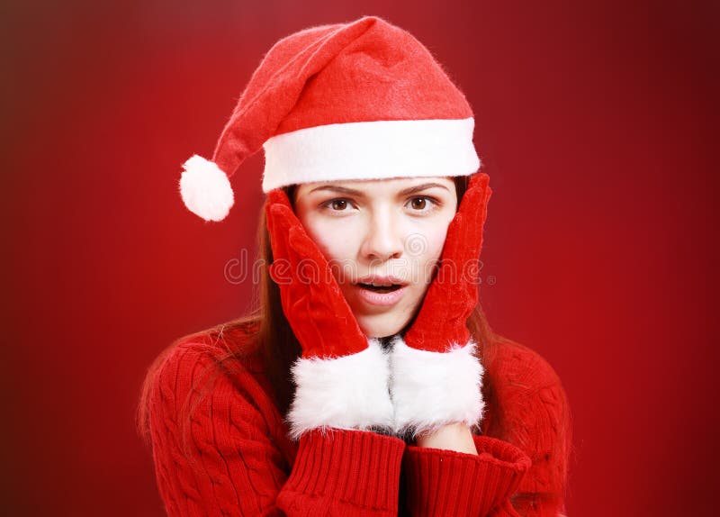 Ragazza felice in panno di Santa fotografie stock Ragazza felice in panno di Santa fotografie stock