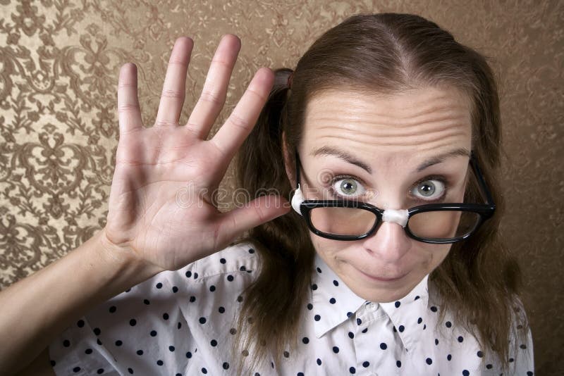 Cute Nerdy Girl Eagerly Raising Her hand. Cute Nerdy Girl Eagerly Raising Her hand