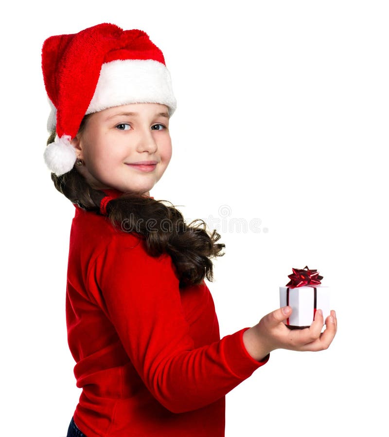 Ragazza sorridente con il contenitore di regalo fotografia stock libera da diritti Ragazza sorridente con il contenitore di regalo fotografia stock libera da diritti