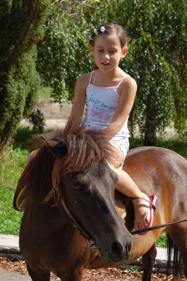Ragazza su un cavallino fotografia stock Ragazza su un cavallino fotografia stock