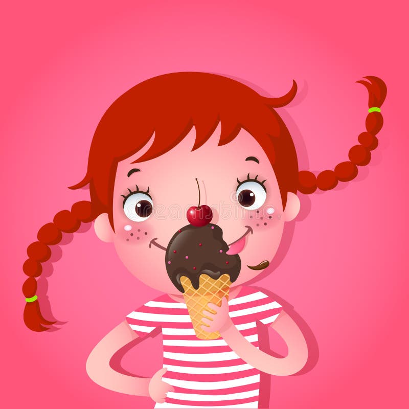 Ragazza sveglia che mangia gelato illustrazione di stock Ragazza sveglia che mangia gelato illustrazione di stock