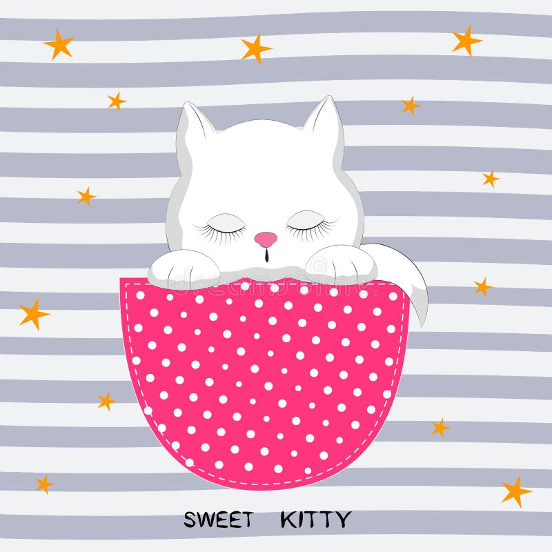 Ragazza sveglia del gatto nella tasca Cartolina d'auguri illustrazione di stock Ragazza sveglia del gatto nella tasca Cartolina d'auguri illustrazione di stock