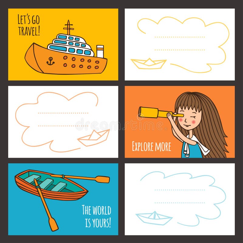 Ragazza sveglia e navi della carta variopinta di vettore illustrazione di stock Ragazza sveglia e navi della carta variopinta di vettore illustrazione di stock