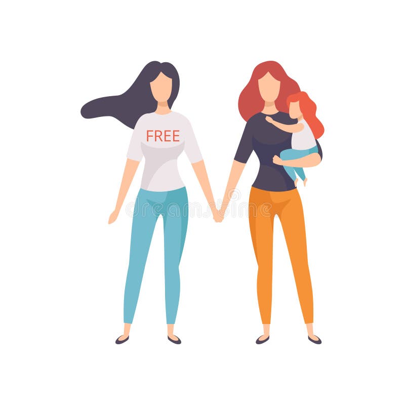 Ragazze che si tengono per mano, giovani donne che sostengono per l'uguaglianza di genere, libertà, diritti civili, illustrazione illustrazione di stock Ragazze che si tengono per mano, giovani donne che sostengono per l'uguaglianza di genere, libertà, diritti civili, illustrazione illustrazione di stock