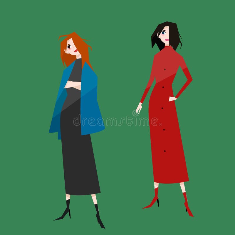 Ragazze di modo in attrezzature d'avanguardia di autunno Modelli svegli di stile della via isolati illustrazione vettoriale Ragazze di modo in attrezzature d'avanguardia di autunno Modelli svegli di stile della via isolati illustrazione vettoriale
