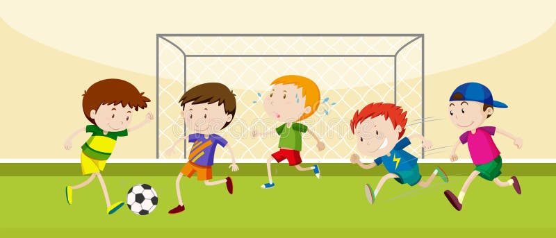 Ragazzi che giocano a calcio nel campo royalty illustrazione gratis Ragazzi che giocano a calcio nel campo royalty illustrazione gratis