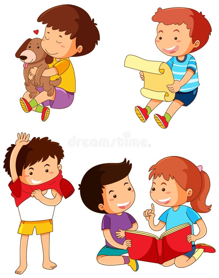 Ragazzi nelle azioni differenti illustrazione vettoriale Ragazzi nelle azioni differenti illustrazione vettoriale